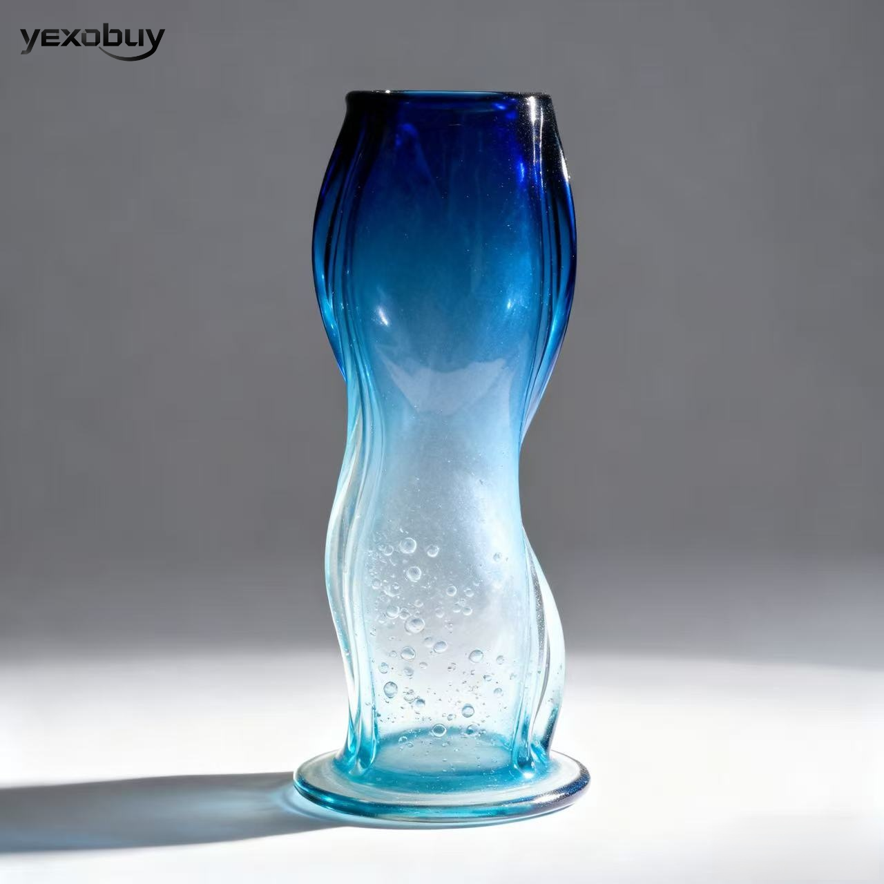 블루 그라데이션 버블 유리 아트 꽃병