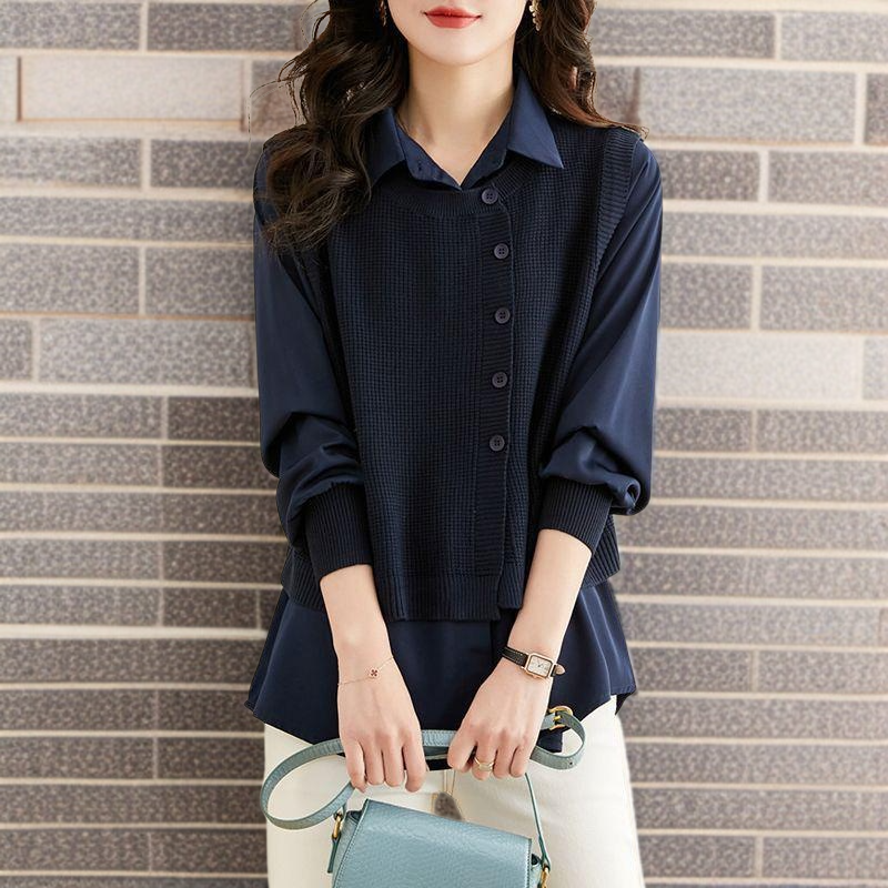 가을 여성 스웨터 페이크 투피스 고급스러운 스타일