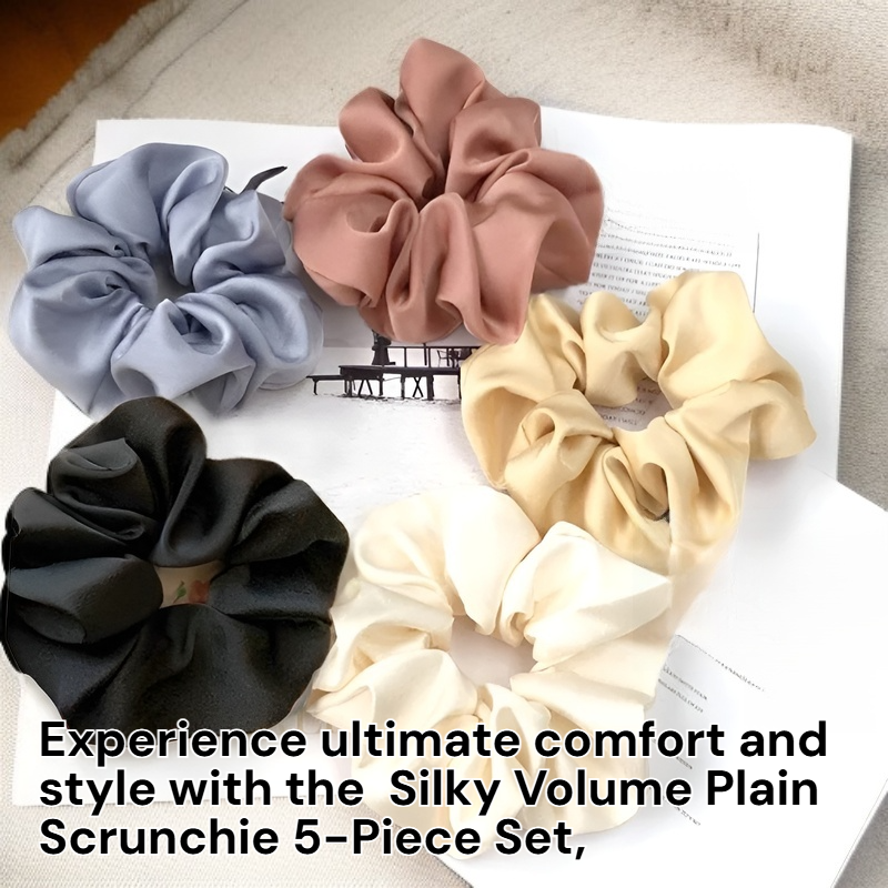 Silky Volume Plain Scrunchie 5pcs Set + Pouch RK24