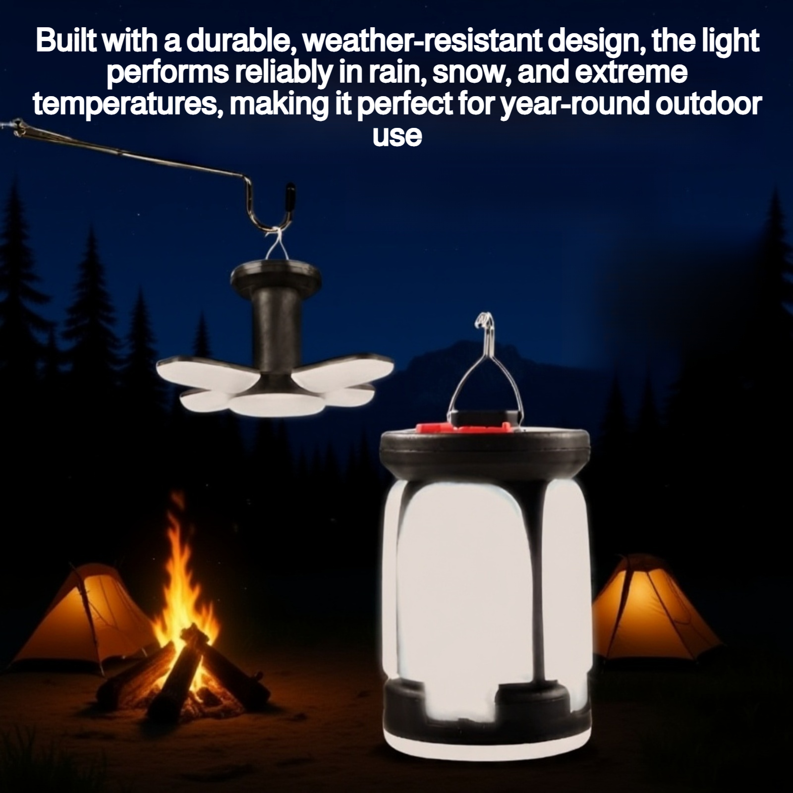 Four-Panel Solar Charging Light illuminating a garden at night