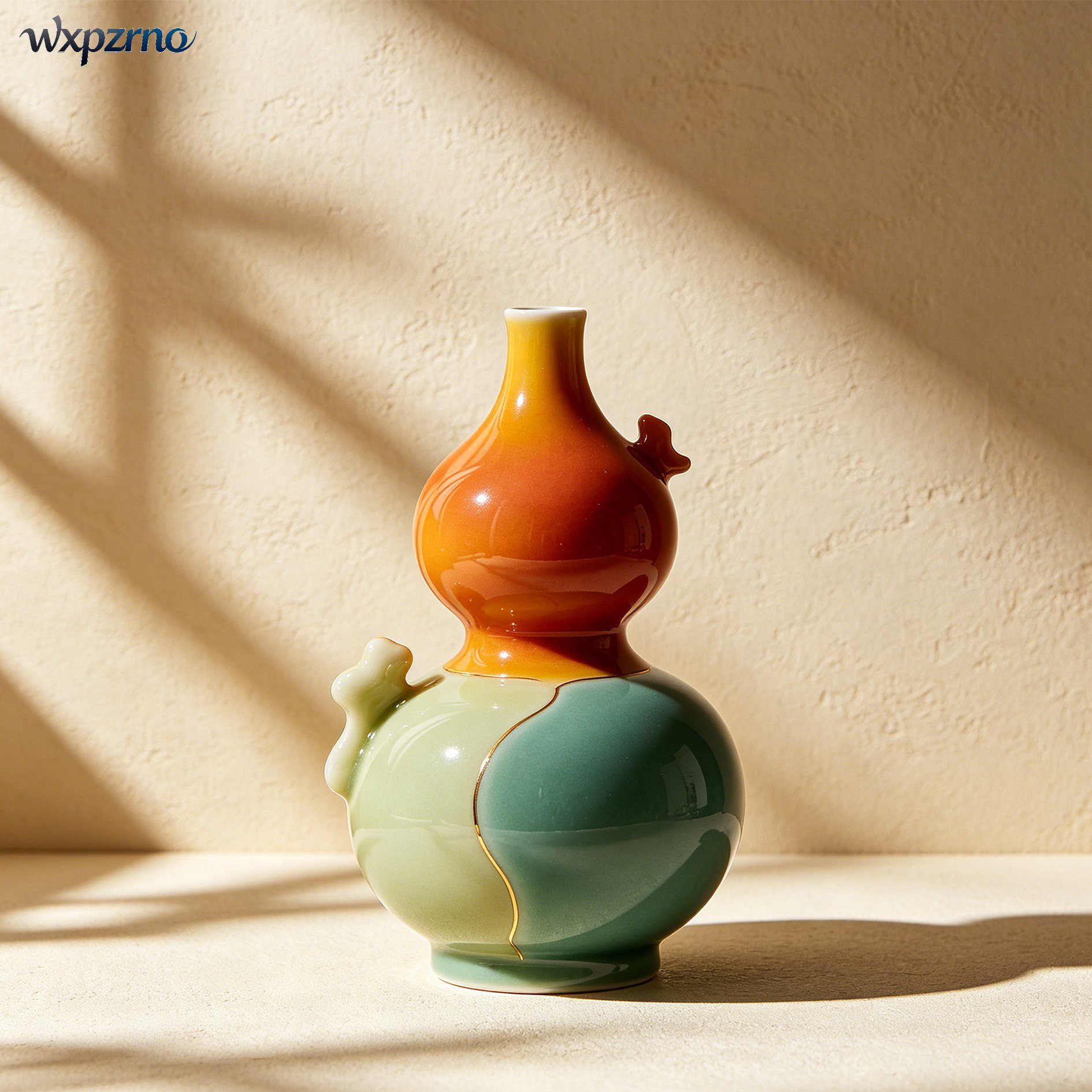 Two-Tone Gourd-Shaped Ceramic Vases (Set of 2)