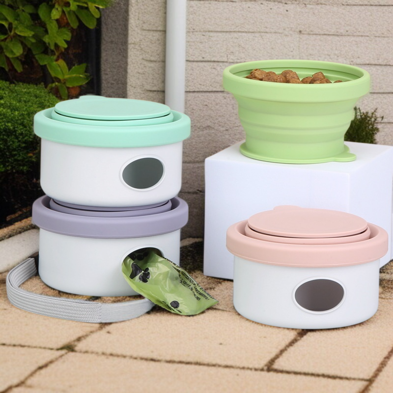 シリコンボウルセット ポータブルケース 多機能アウトドア折りたたみフィーディングボウル ピックアップバッグシリコンボウルセット屋外折りたたみフィーディングボウル