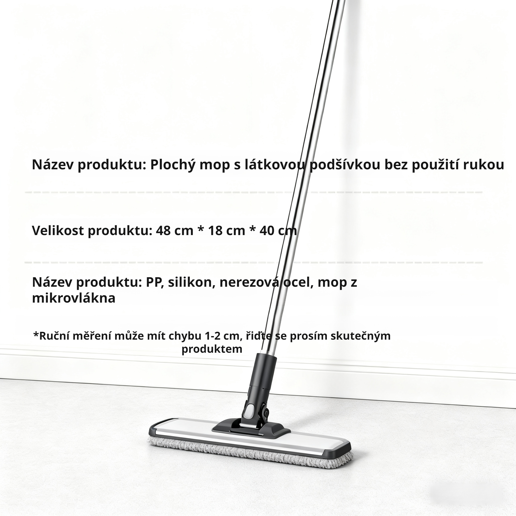 Roztažitelný plochý mop na podlahu, vhodný pro suché i mokré čištění