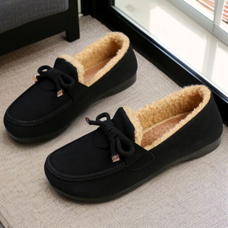 女性の家パッド入りの怠惰な人々足踏みフラットシューズフラットビーンコットンスリッパ