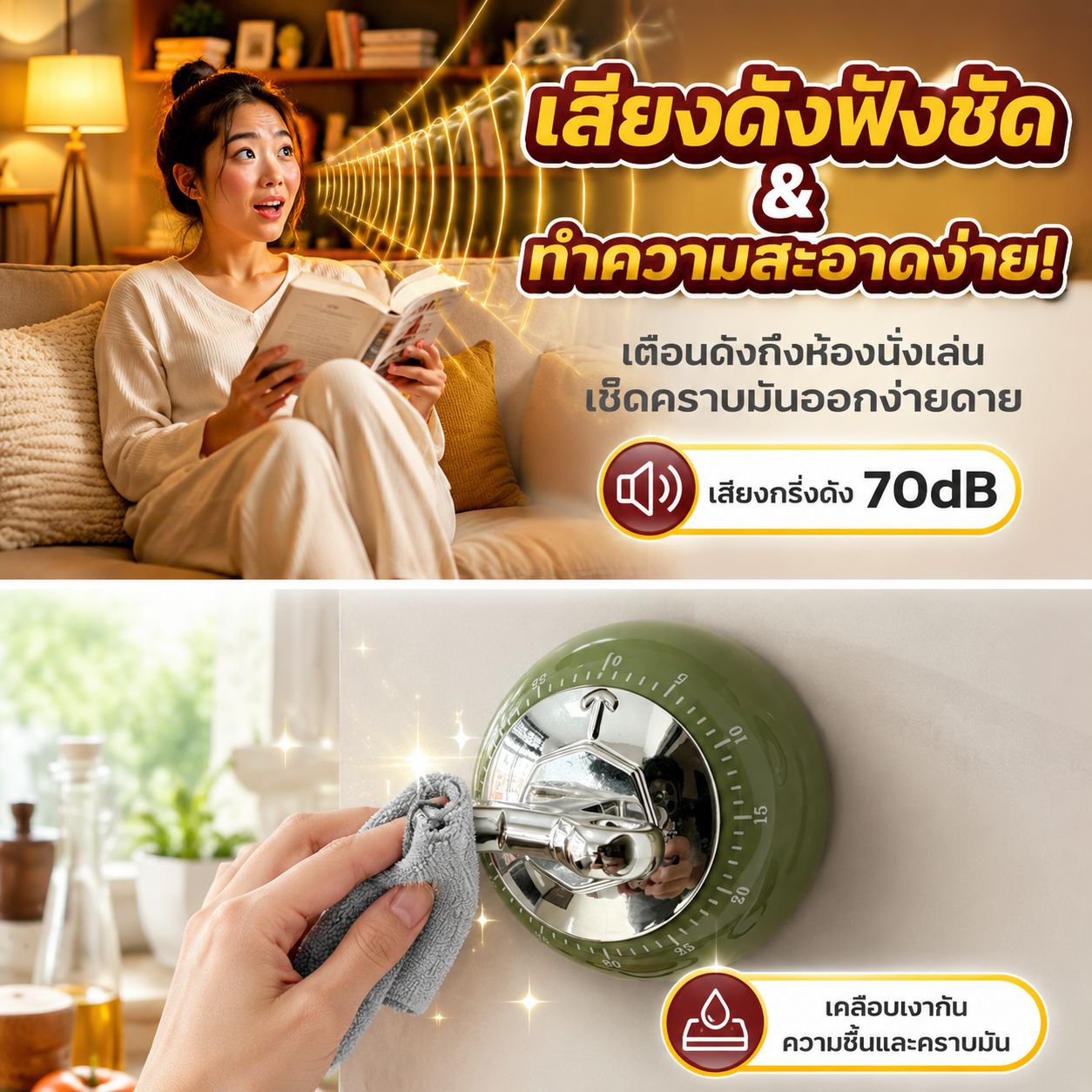 นาฬิกาจับเวลาในครัวแบบแม่เหล็ก นาฬิกาจับเวลาแบบกลไก สำหรับทำอาหาร