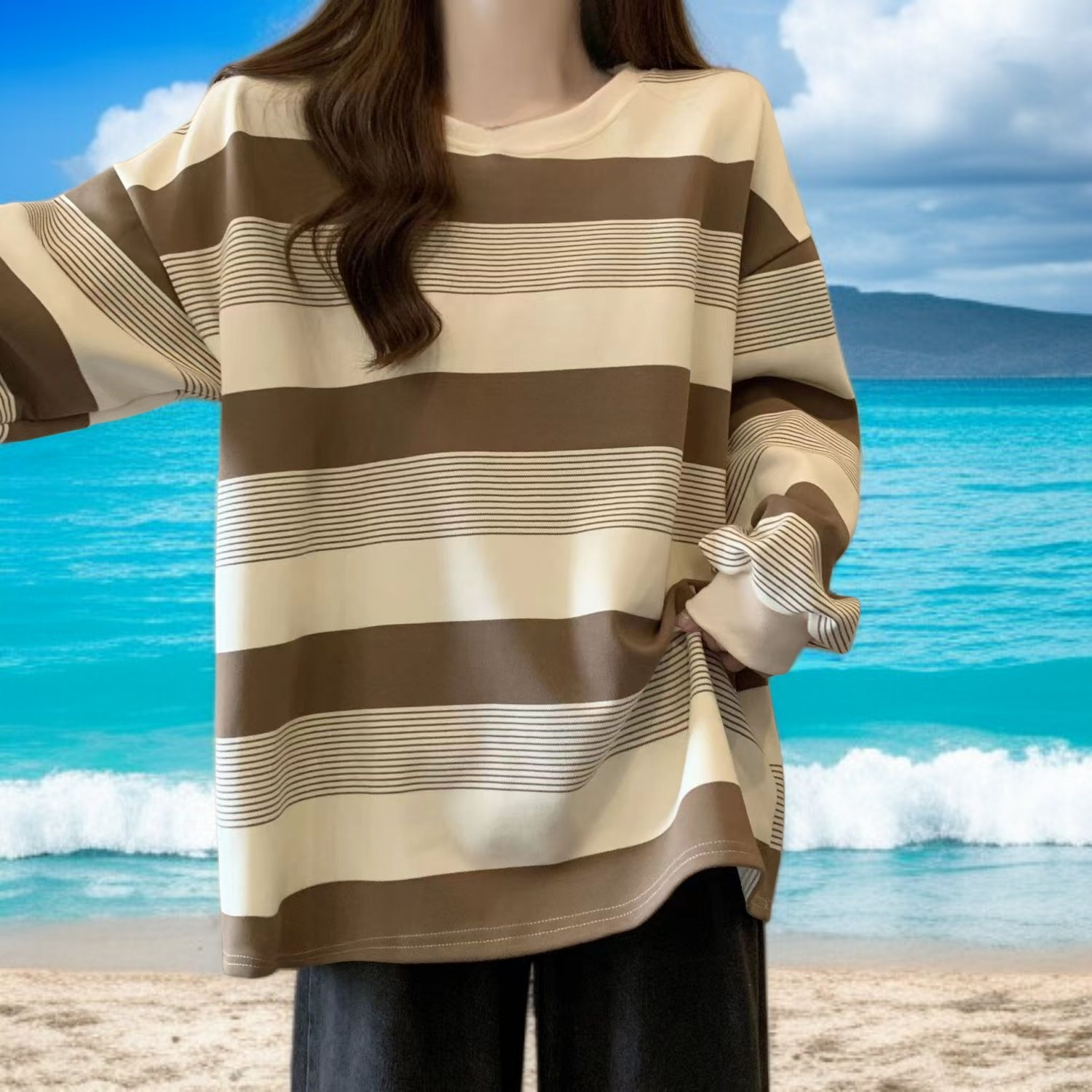 レトロなストライプ柄スウェットシャツ