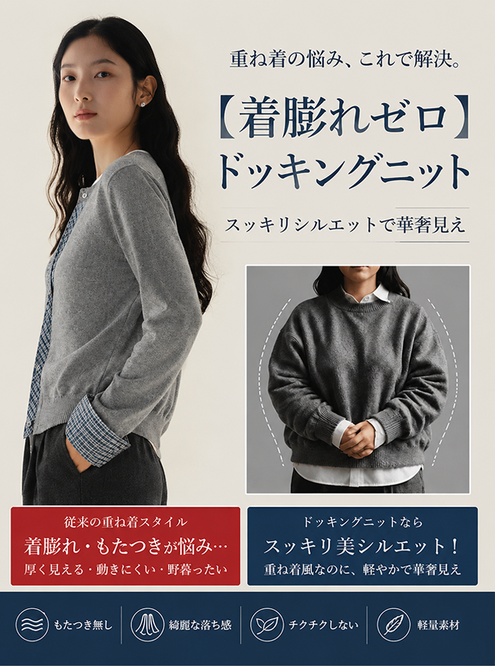 Monollyチェック柄 レイヤード風 ニットカーディガン