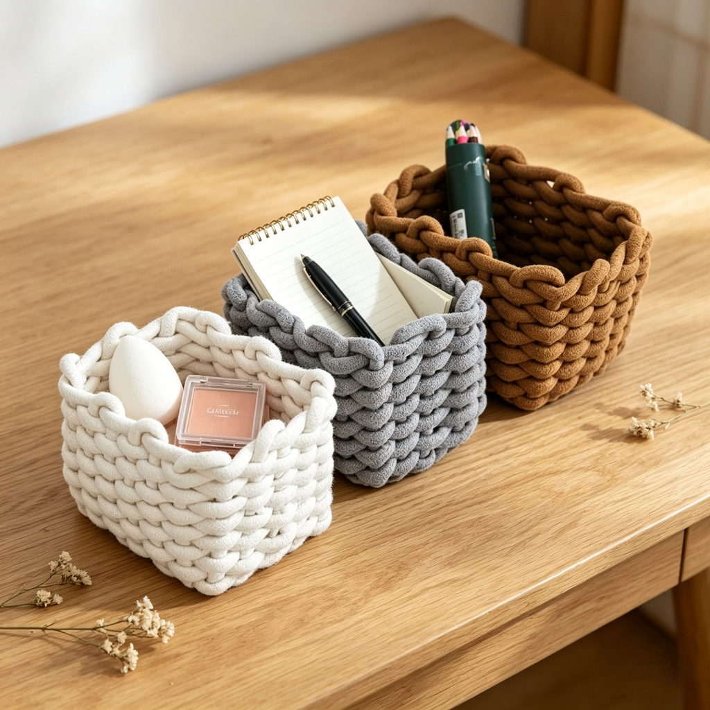 Panier de rangement en coton tressé style japonais pour bureau