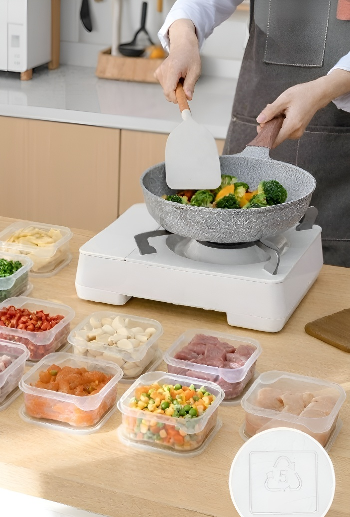 여러 종류의 고기와 함께한 냉장고 보관함