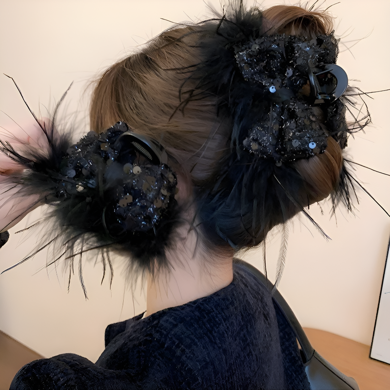 スパンコールのリボンヘアクリップ