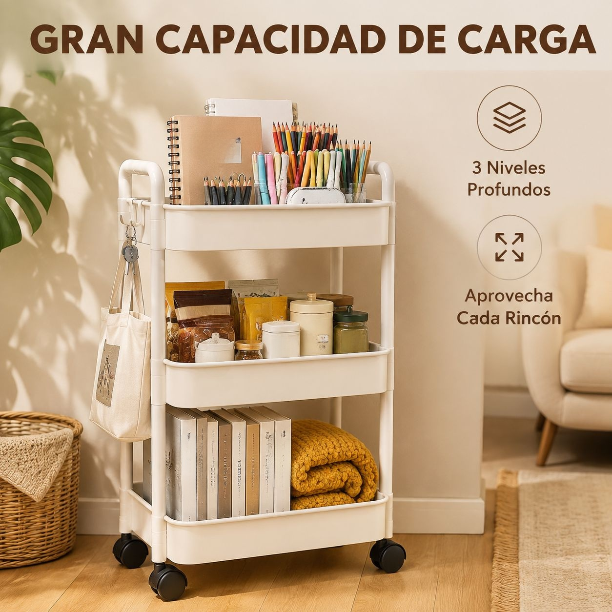 Estante organizador móvil para el hogar, ideal para artículos de bebé