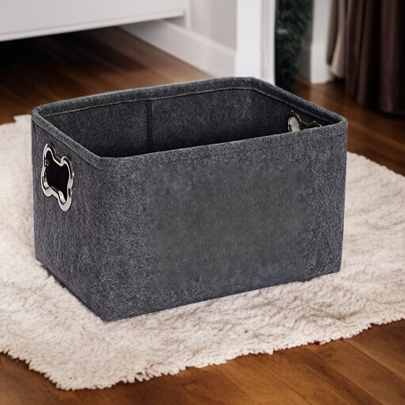 New felt dog toy storage basket foldable wooden handle woven dirty clothes basket storage basket sun