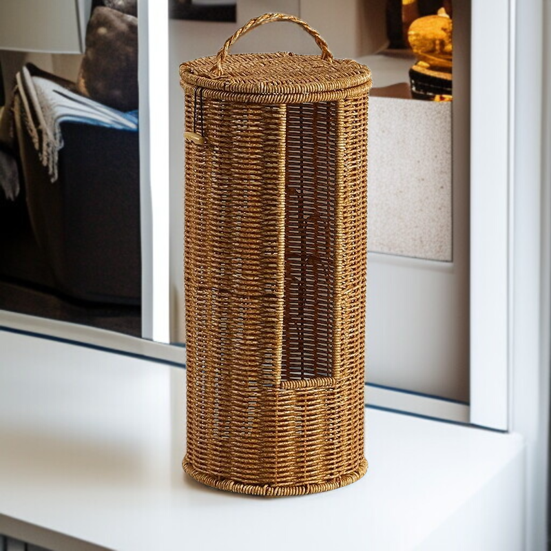 Imitation rattan round barrel with lid storage basket hotel homestay towel basket household toilet p