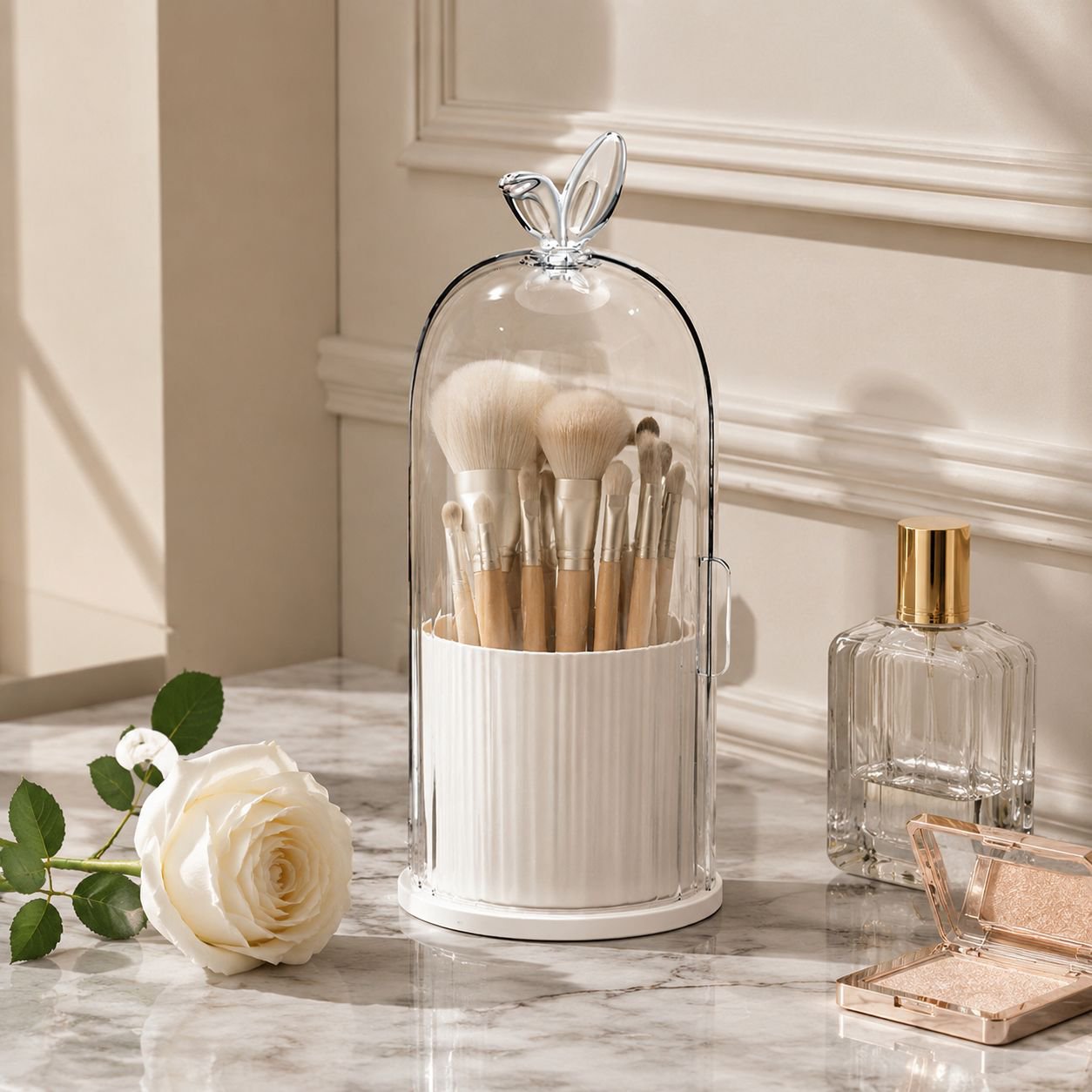 Rotating dustproof dressing table cosmetic storage box, makeup brush storage tube, desktop lipstick 