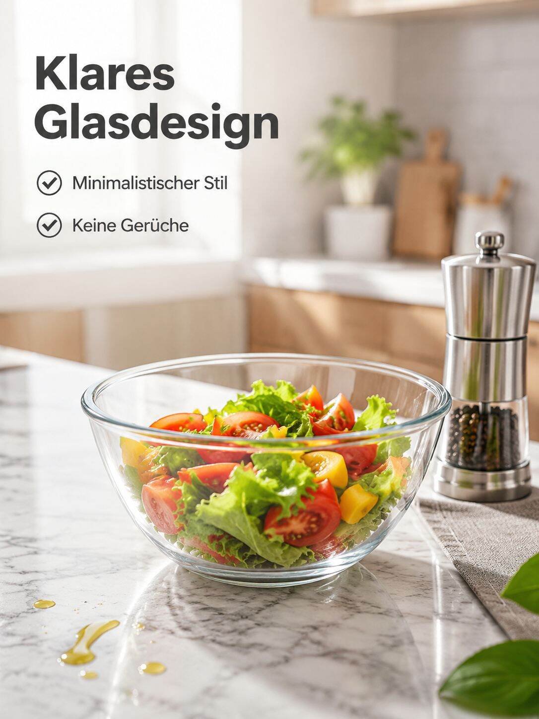 Transparente Glasschüssel für Salat