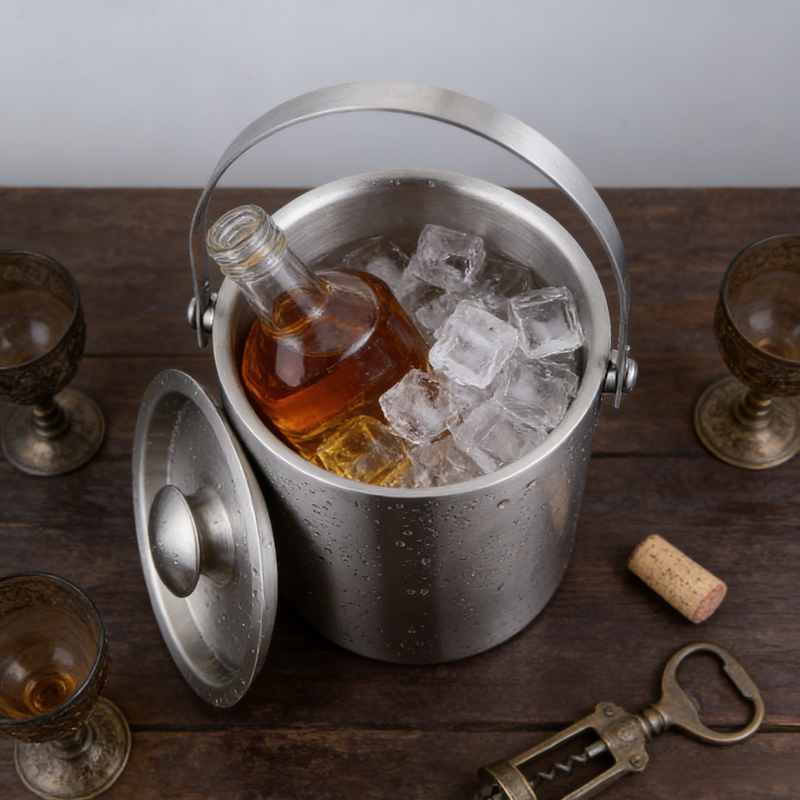 Doppelwandiger Isolierter Edelstahl-Eiseimer mit Deckel und Eiszange