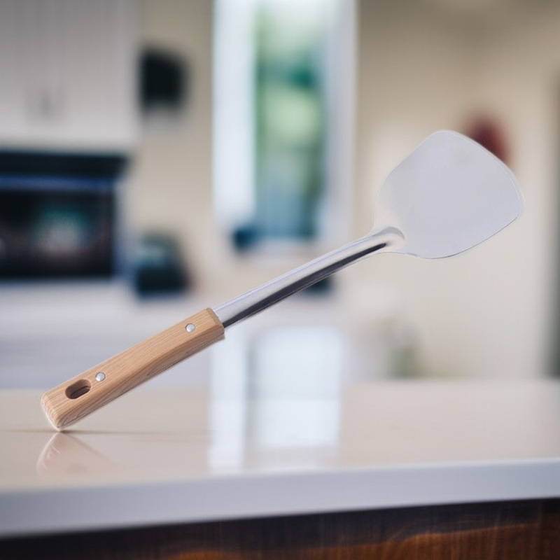 Stainless steel spatula set with imitation wood handle