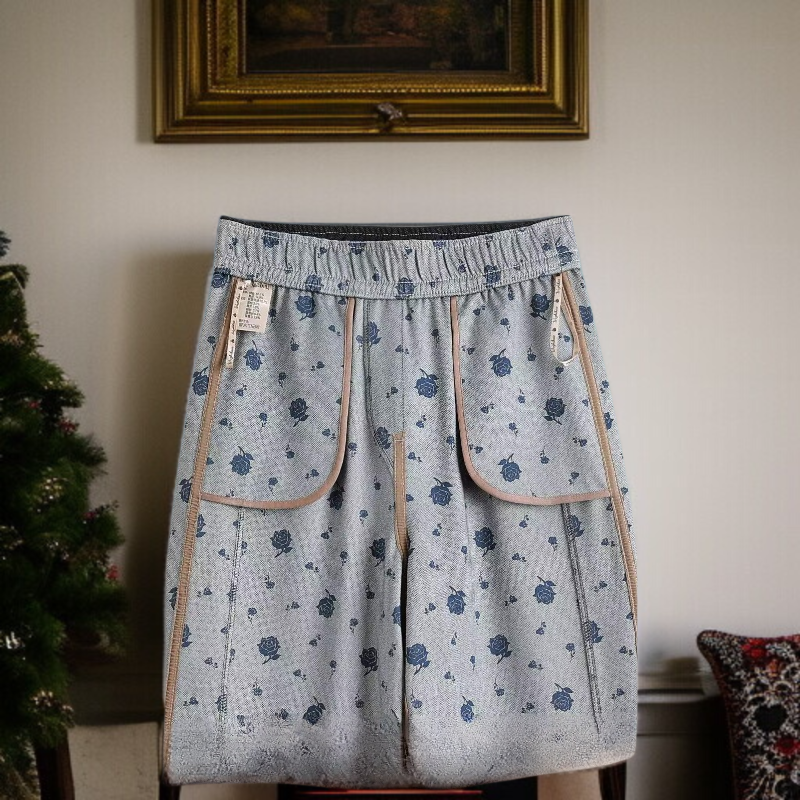 블루 요희 와이드 데님 팬츠 소프트 니트 스판 장미 와이드 데님 팬츠