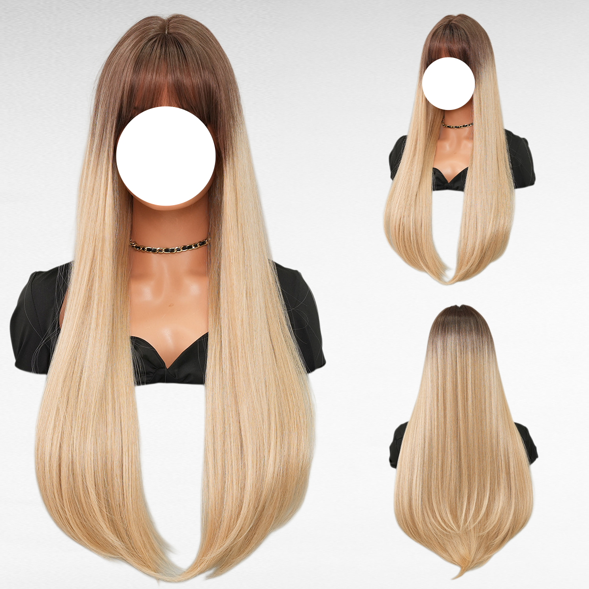 여자 긴 머리 모카 브라운 앞머리 레이어드 패션 전체가발