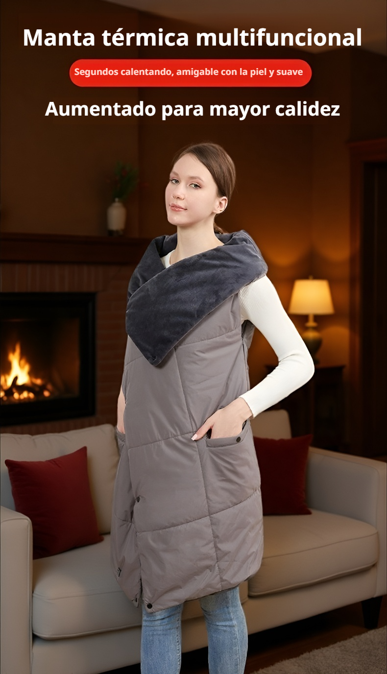 Chaleco manta calefactable con forro acolchado en uso exterior