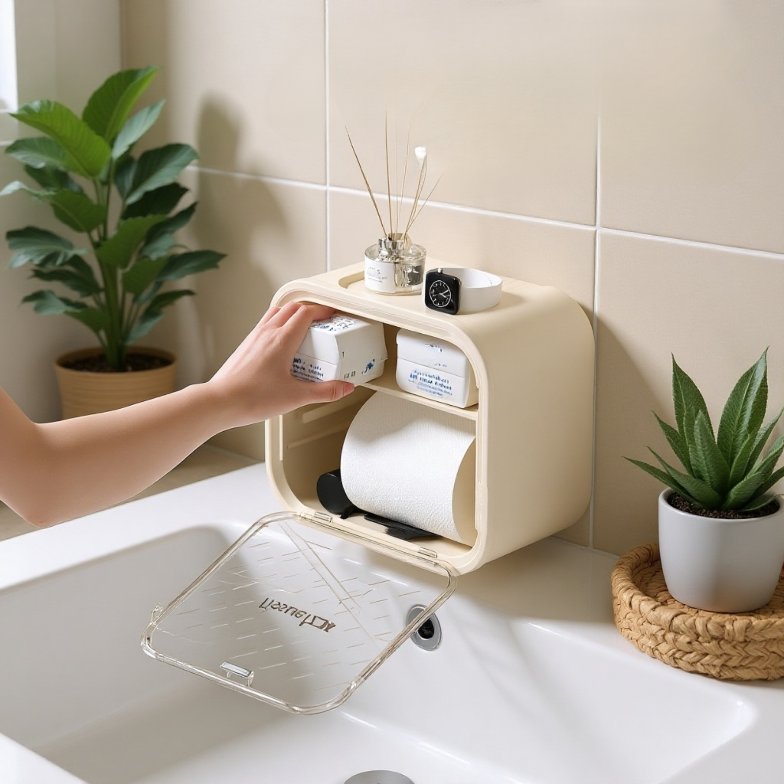 ティッシュホルダーと収納ラックの組み合わせ