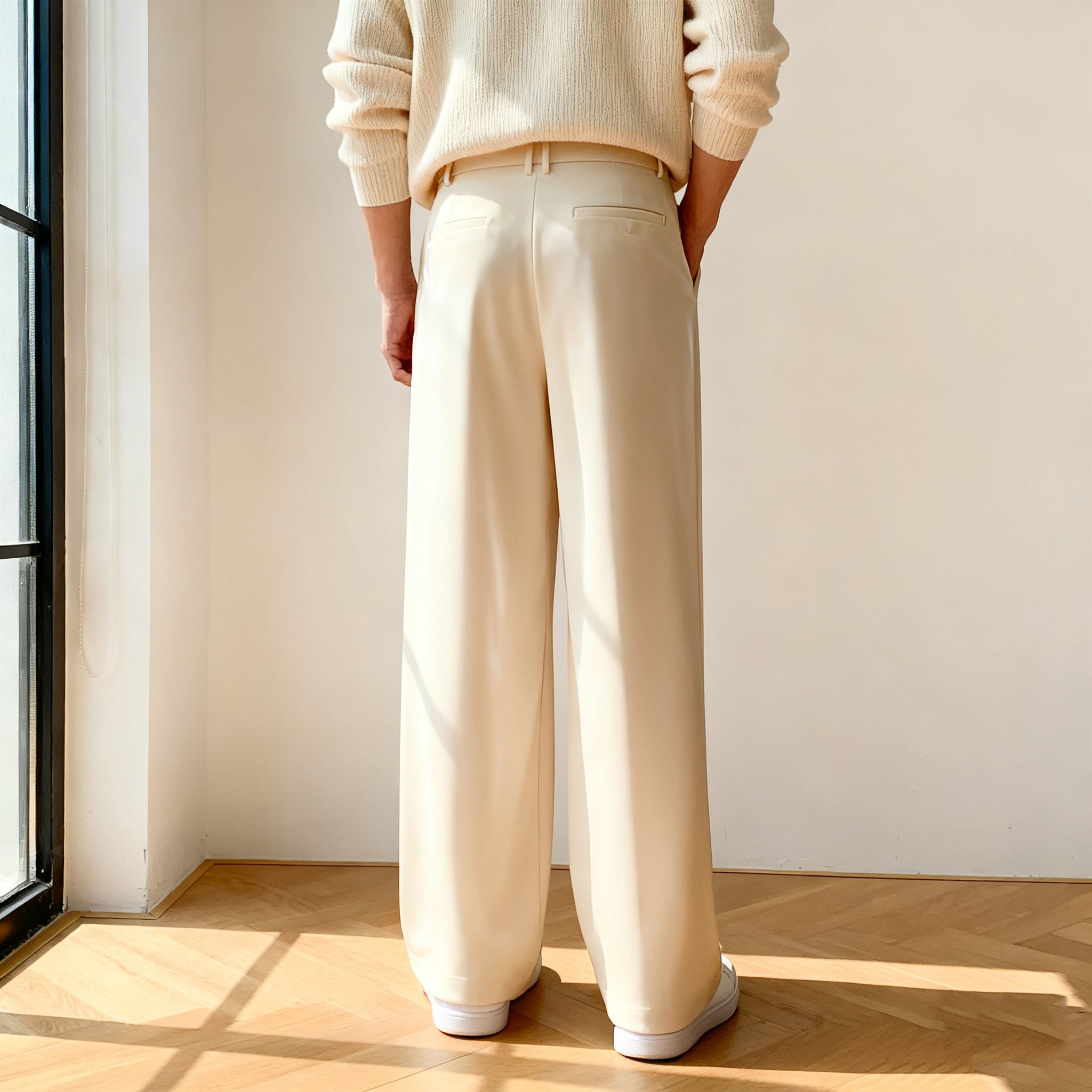  베이지 루즈핏 우아한 팬츠
