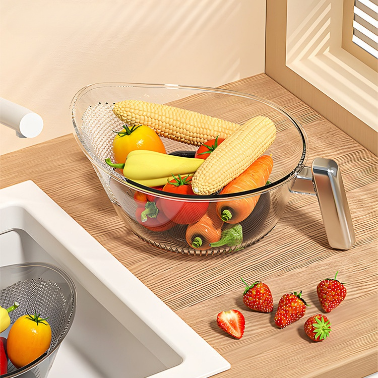Multi-functional Rice Washing and Vegetable Strainer Bowl with Handle