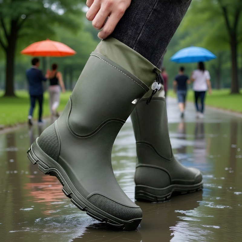 Couple Outdoor Drawstring Anti-slip Waterproof Mid-calf Rain Boots