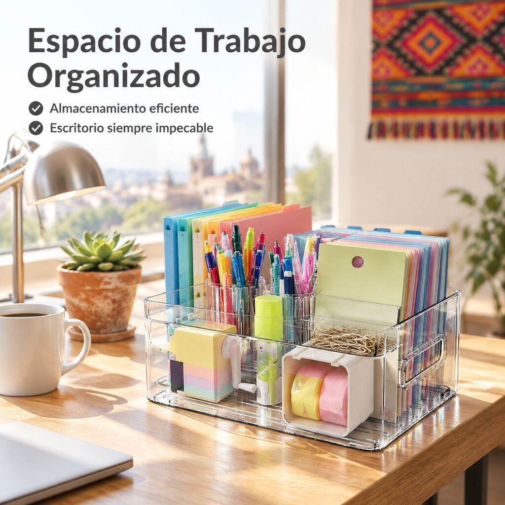 Caja acrílica transparente para organización de oficina con diseño sofisticado