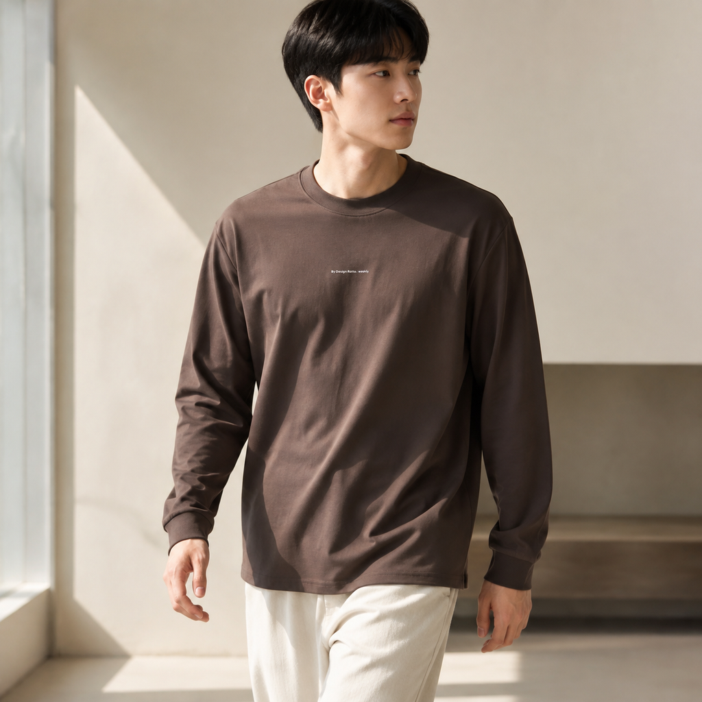 신상 남성 라운드넥 레터링 프린트 긴팔 티셔츠