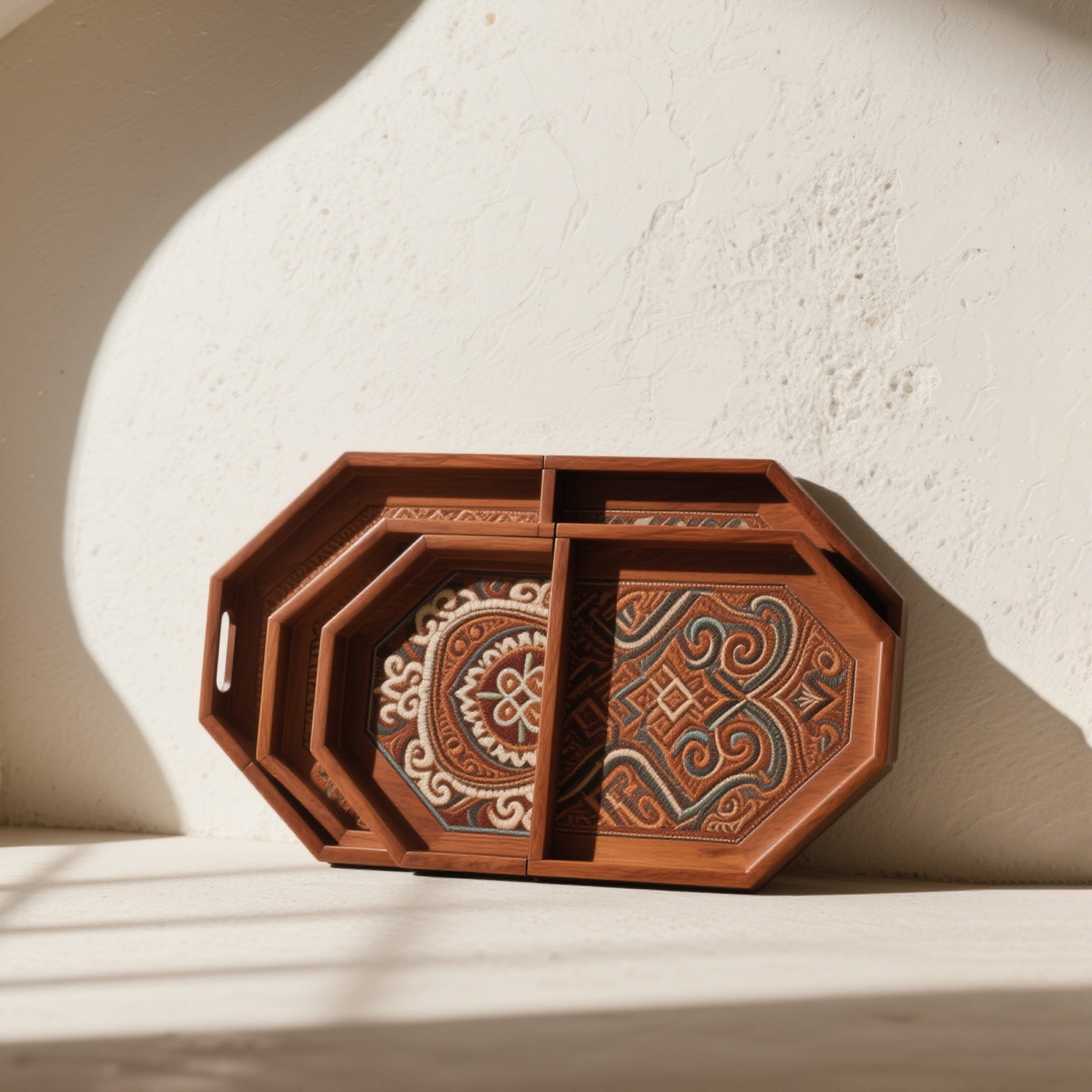 Set de 2 tăvi vintage cu ornamente sculptate pentru decor elegant