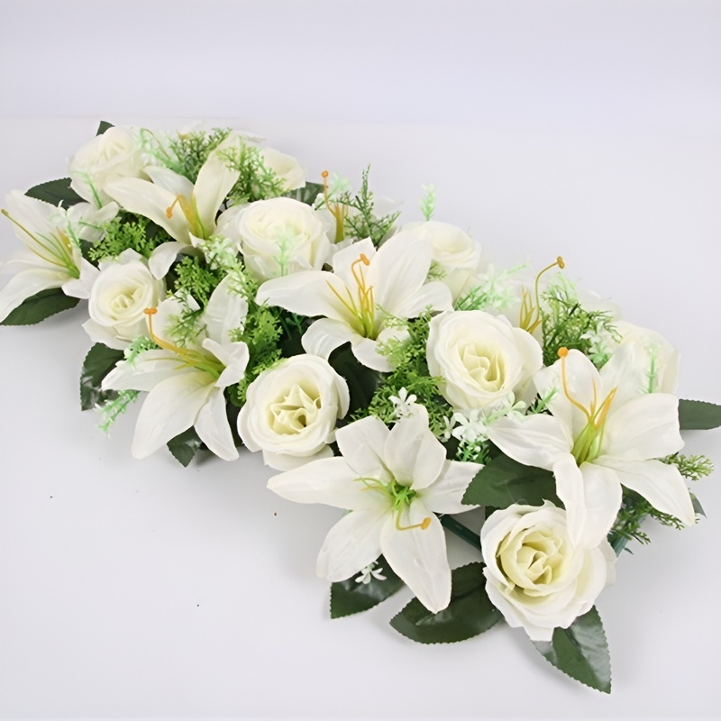 プラスチック製造花バラとユリのセット