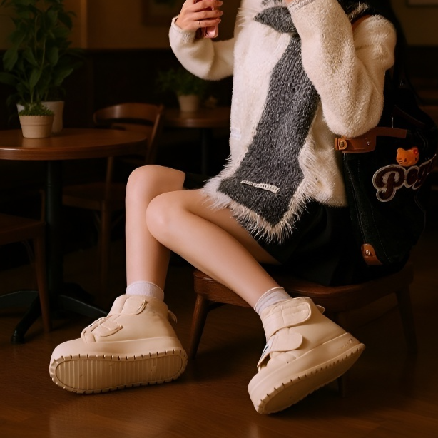 겨울 보온 캐주얼 통굽 면화 기모 하이탑 면화녀 키높이 스노우 부츠녀