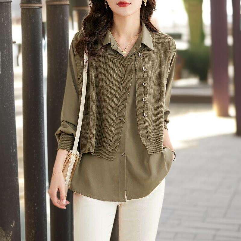 가을 여성 스웨터 페이크 투피스 고급스러운 스타일