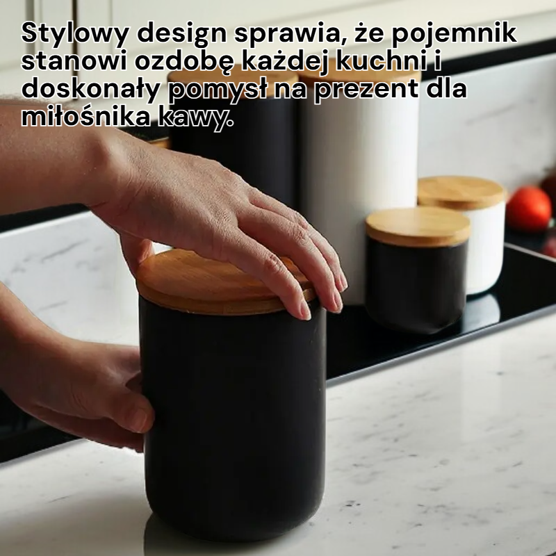 Hermetyczny pojemnik na kawę ziarnistą z drewna i ceramiki