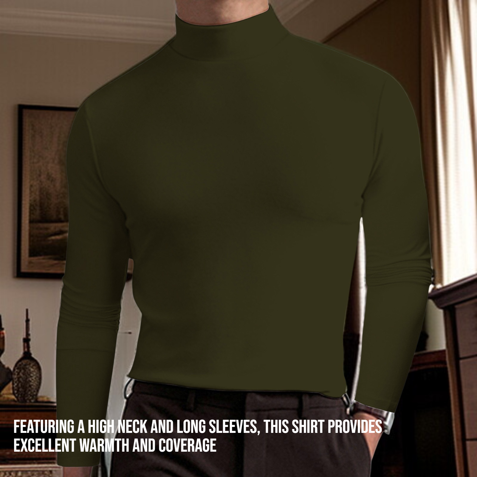 Side profile of men's long sleeve base shirt