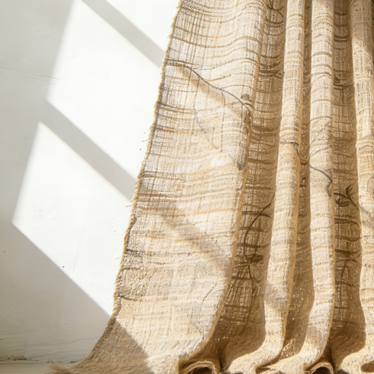 Juego de 2 cortinas hechas a mano de fibra de yute 