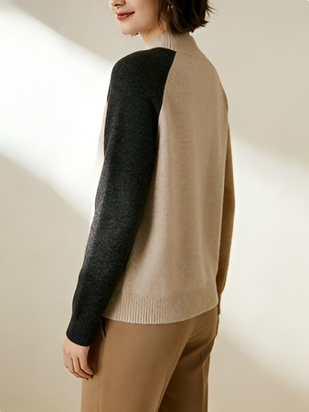 Locker geschnittener Pullover im lässigen Stil mit Milchtee-Farbblockmuster