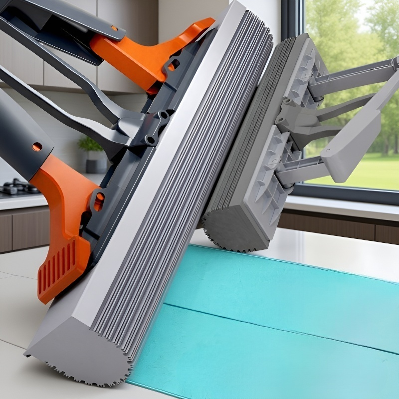 Mopa manos libres con esponja gruesa limpiando el suelo