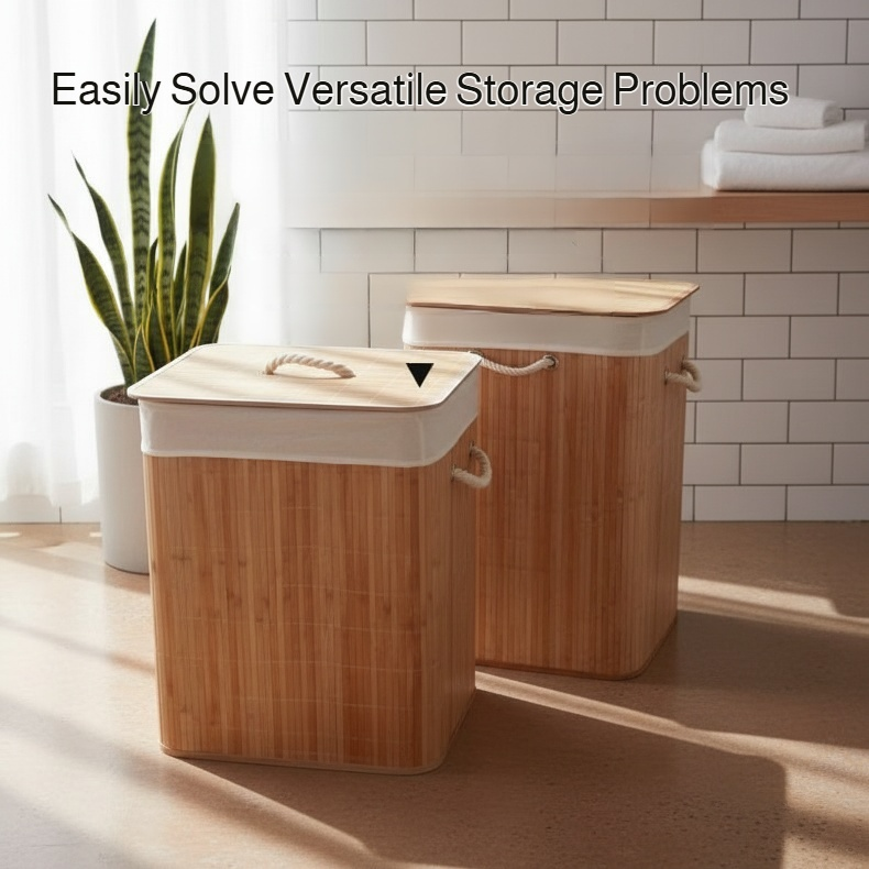 Foldable bamboo laundry hamper with dustproof lid