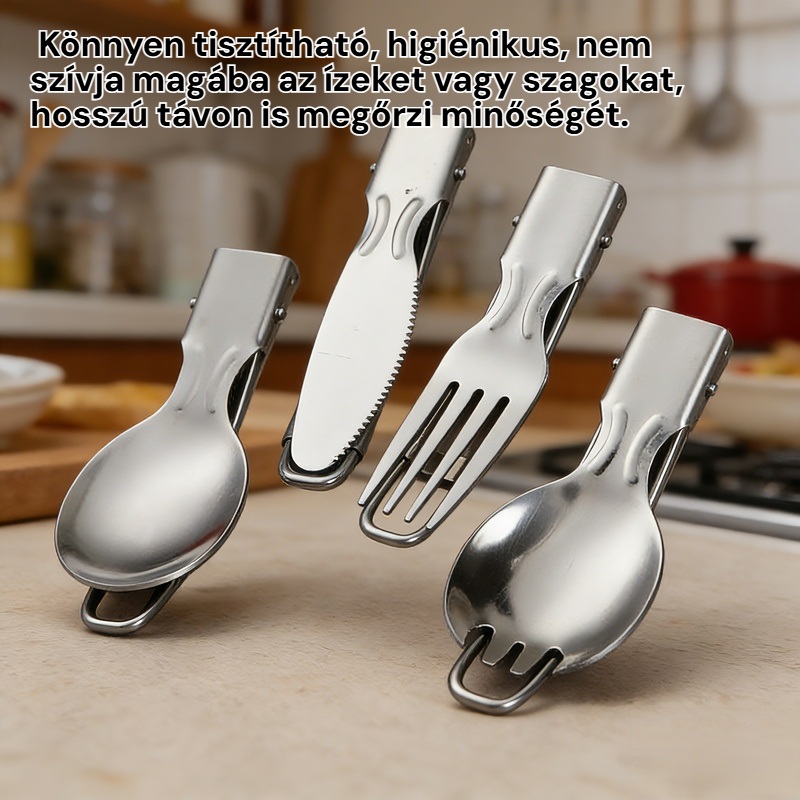 304 rozsdamentes acél összecsukható fűszerszett, hordozható evőeszköz utazáshoz