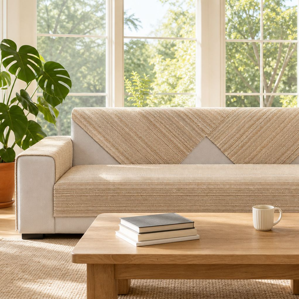 Cotton and Linen Thick Sofa Cover Set for Three-Seat Sofa, Durable and Stylish