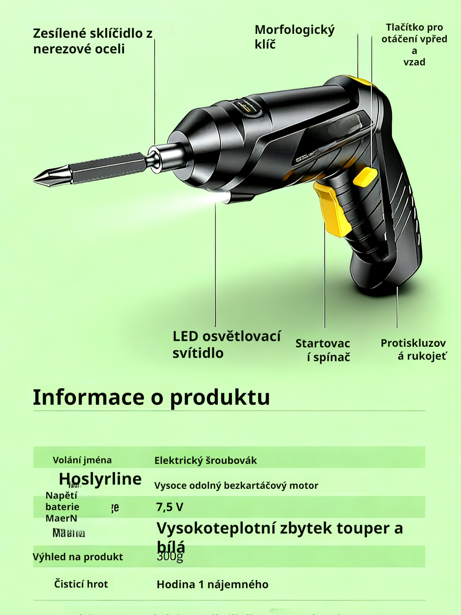 Český: Elektrický šroubovák s nabíjením – sada ručního vrtáku a nářadí