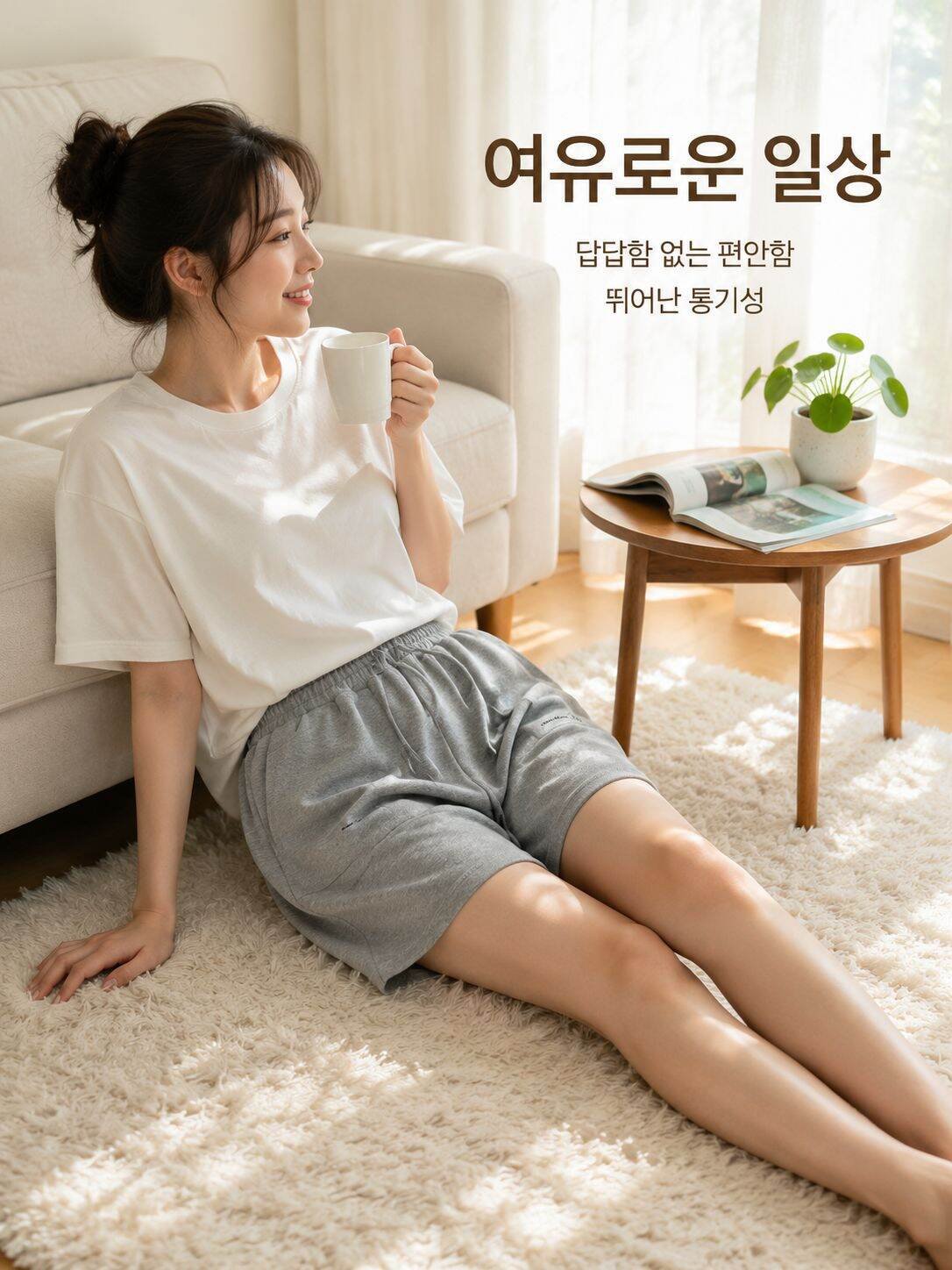 순면 여성용 베이직 얇은 슬림핏 빅사이즈 5부 바지 여름용