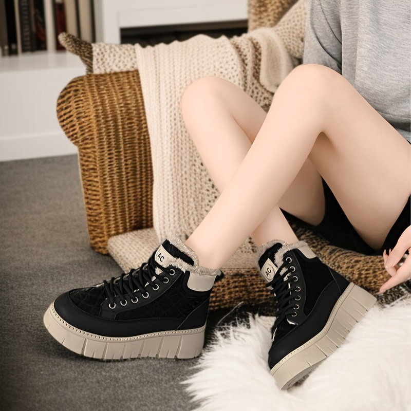 여성 겨울 도톰한 면화 앵클부츠 여성 통굽 캐주얼화 기모 겨울 캐주얼화