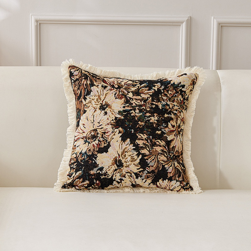 Coussin décoratif rétro en coton et lin