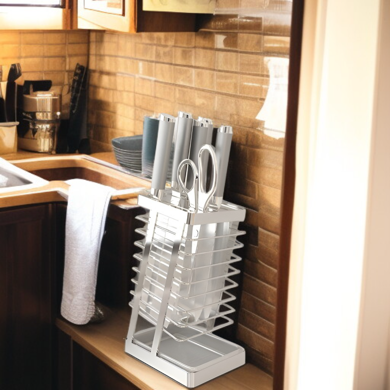 304ステンレススチール製キッチンナイフラックキッチンナイフラック収納ラック家庭用排水カウンタートップ野菜ナイフホルダー収納ラック