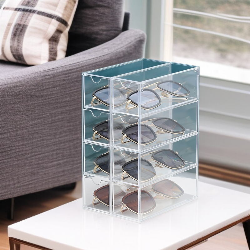デスクトップ4層引き出しタイプのメガネケース収納ディスプレイボックスはアクリル防塵文具やサングラス収納ボックスと積み重ねることができます