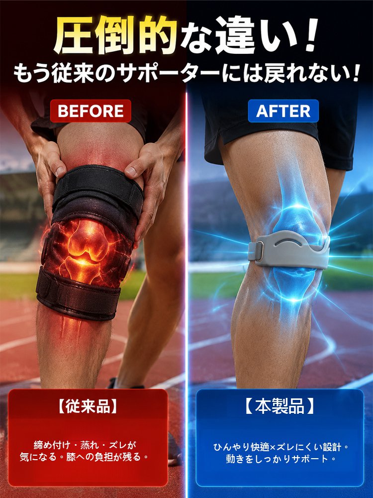 人体工学設計×3D立体サポート膝サポーター