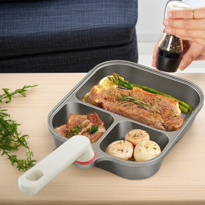 3-in-1 Antihaft-Titan-Frühstückspfanne Verdickte Burger- und Spiegelei-Pfanne